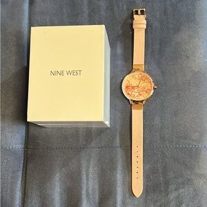 Nine West Coral Floral Dial Watch with Peach Strap